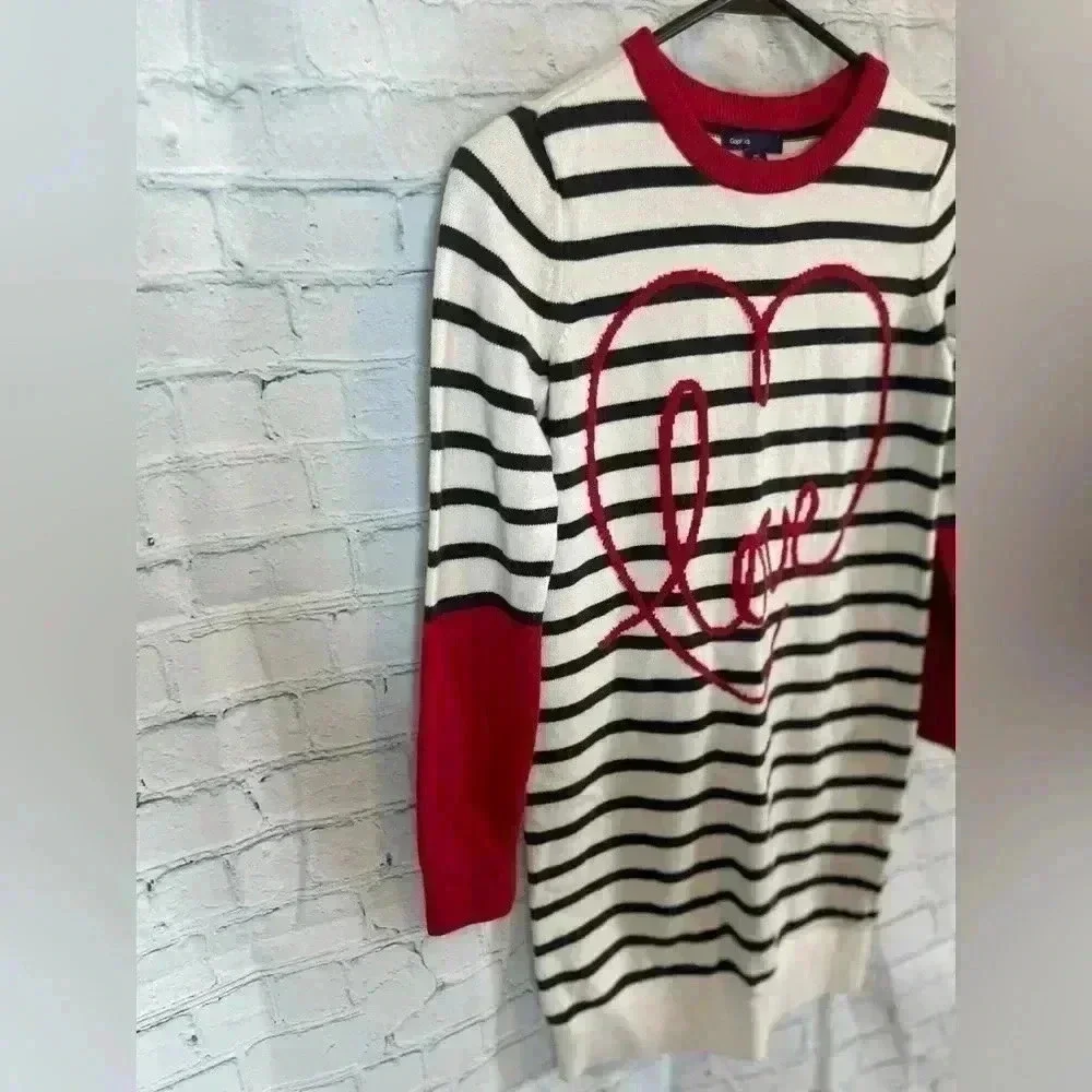 GAP Kids XXL 14/16 HEART‎ Long Sleeve Knit Sweater Dress Striped Valentine’s Day